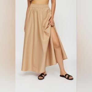 DYNAMITE Maxi Skirt Beige Color Slit On One Side Pockets Size M Classic Feminine